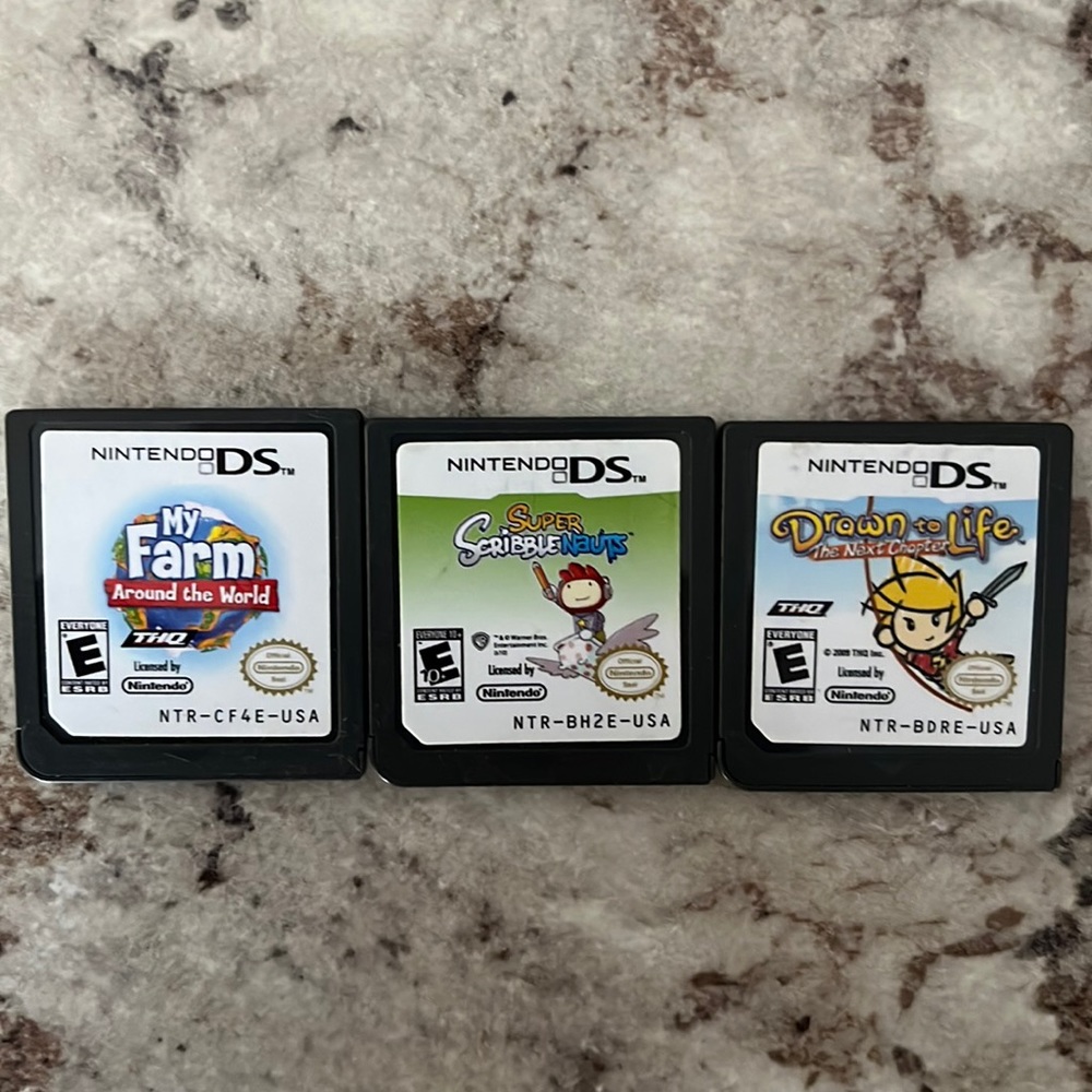 Nintendo DS Games; My Farm, Super Scribblernauts, Drawn to Life
